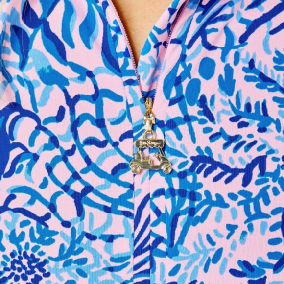 NWT Lilly Pulitzer Marion Mesh Half Zip Calla Lilly Pink High Tides Good Vibes. - Picture 4 of 6